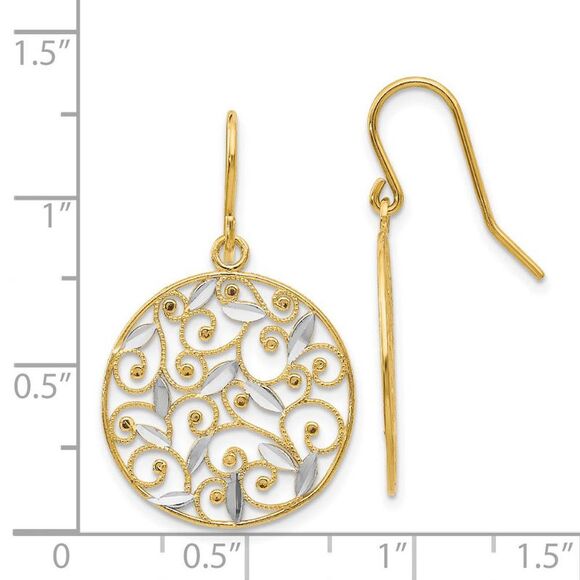 19mm Two Tone Filigree Circle Dangle Earrings in 14k Gold - Picture 4 of 5
